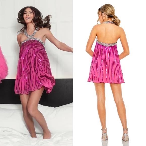 Mac Duggal Dresses & Skirts - Mac Duggal Fuchsia Pink Sequin Halter Mini Dress